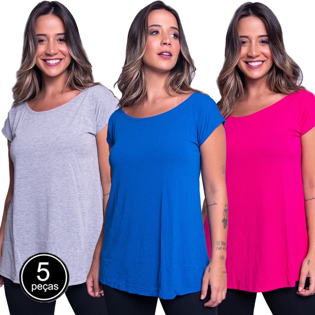 Kit 5 Blusa Treino Fitness Manga Curta Feminina Academia Mullet