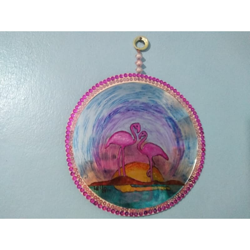 Mandala com pintura de 🦩 flamingo em espelho