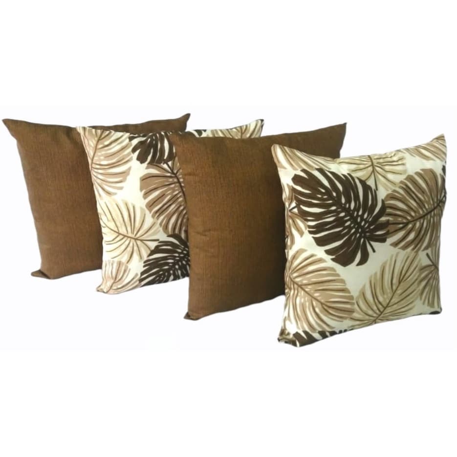 Kit 4 Capas Almofadas 45 X 45 Cm 2 Estampadas Costela De Adão Bege E 2 Lisas Marrom Com Zíper