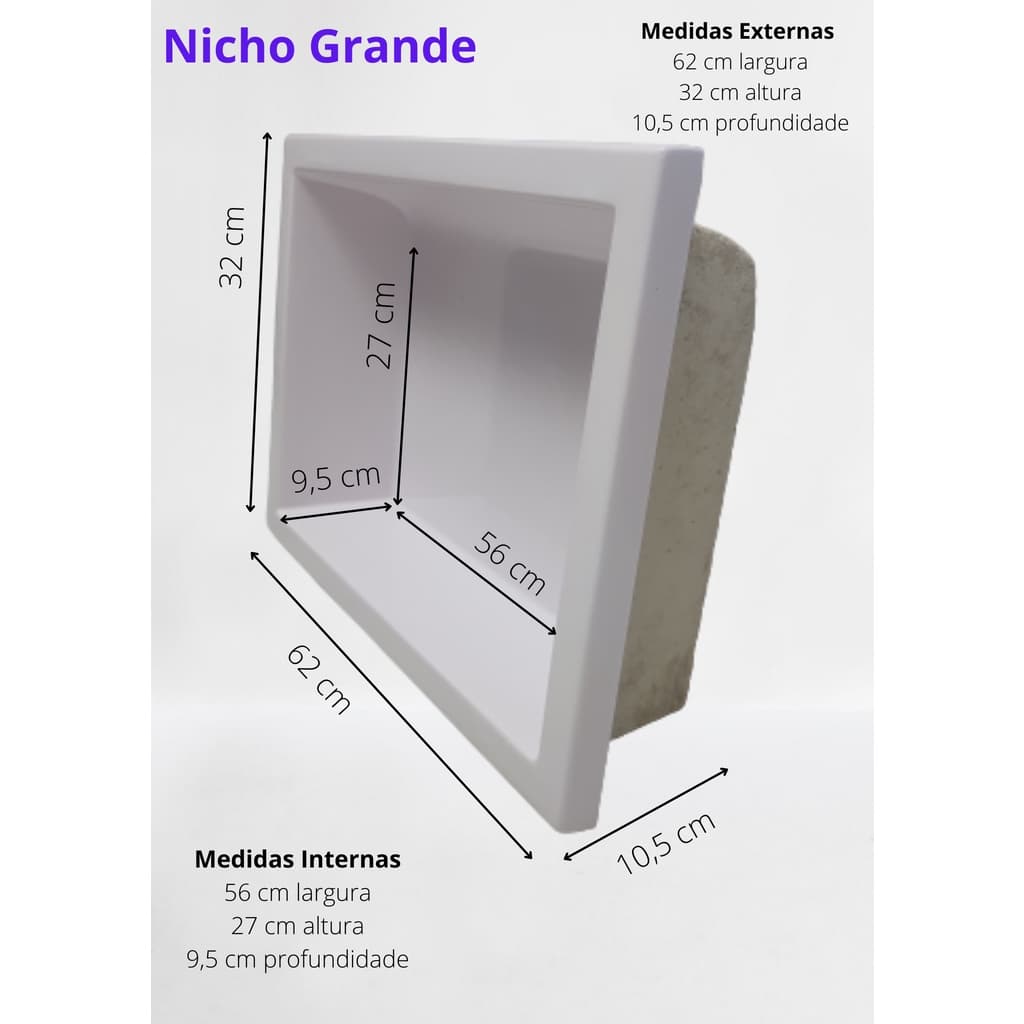 Nicho De Embutir Para Banheiro Decoração 62x32cm Grande Branco Casa Laura Decor