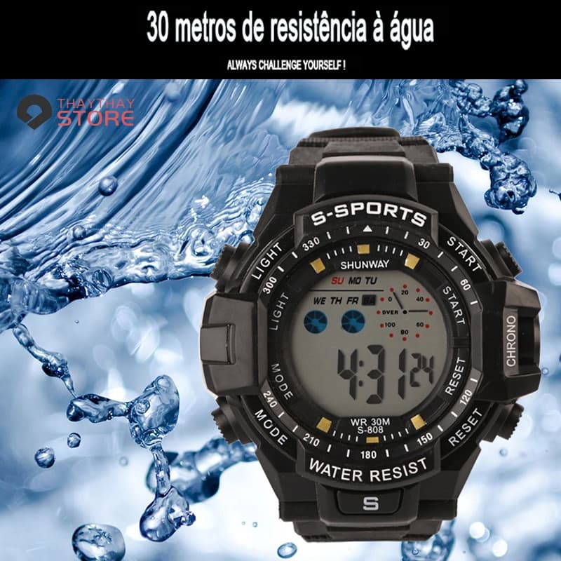 Relógio Masculino Digital Prova D'água Esportivo Militar Shock Resist S-808