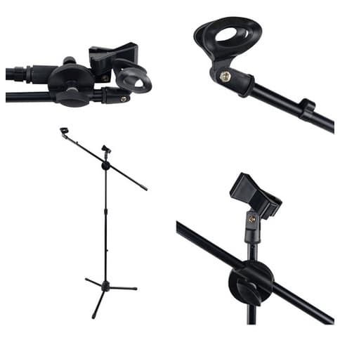 Pedestal Suporte Para 2 Microfones Sm01 Ferro Preto Royal Kl