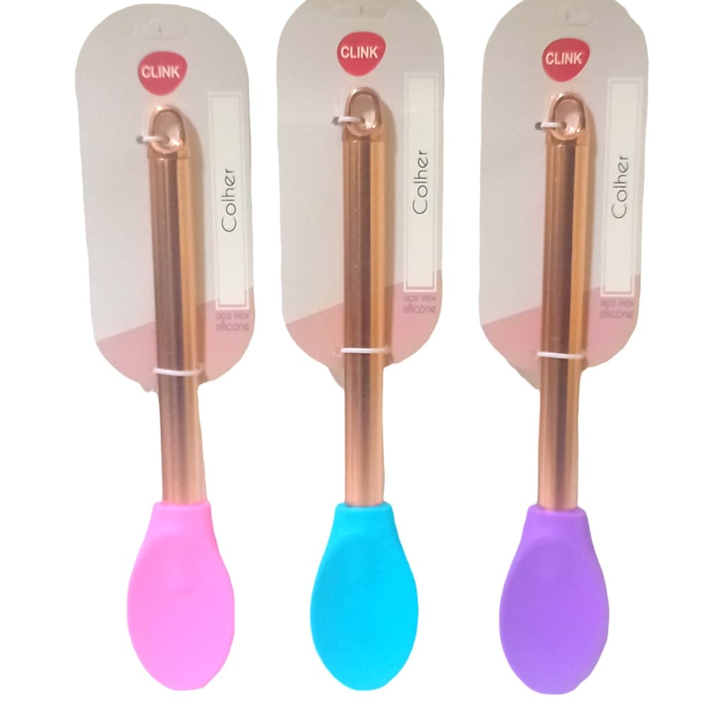 Espátula colher de Cozinha multiuso de Silicone 26cm Premium c/ Cabo Dourado Rose (1Pçs)