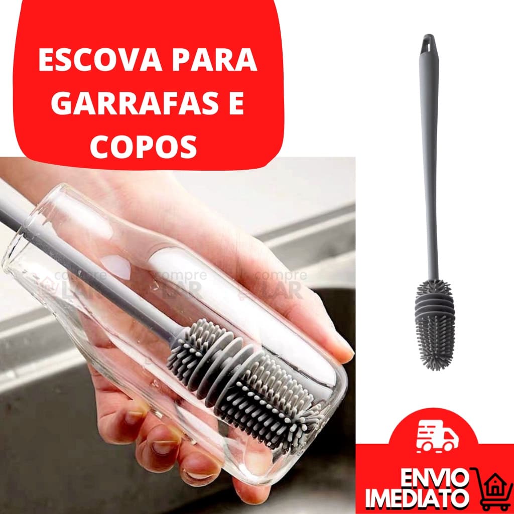 Limpa Lava Copo Garrafa Mamadeira Silicone Escova Multiuso
