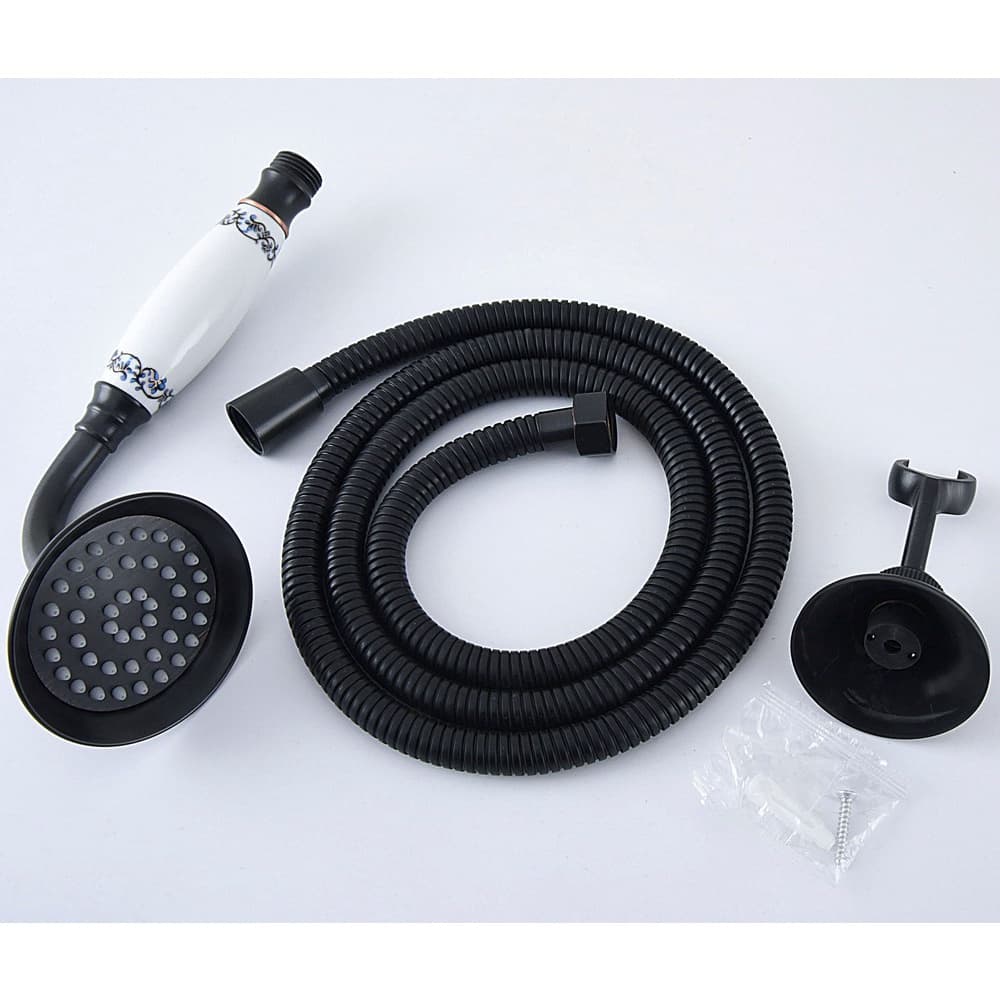 Kit De Banheiro De Hotel De Latão Polido Com Óleo Preto Cabeça De Pulverizador De Spray De Chuveiro Portátil De Cerâmica