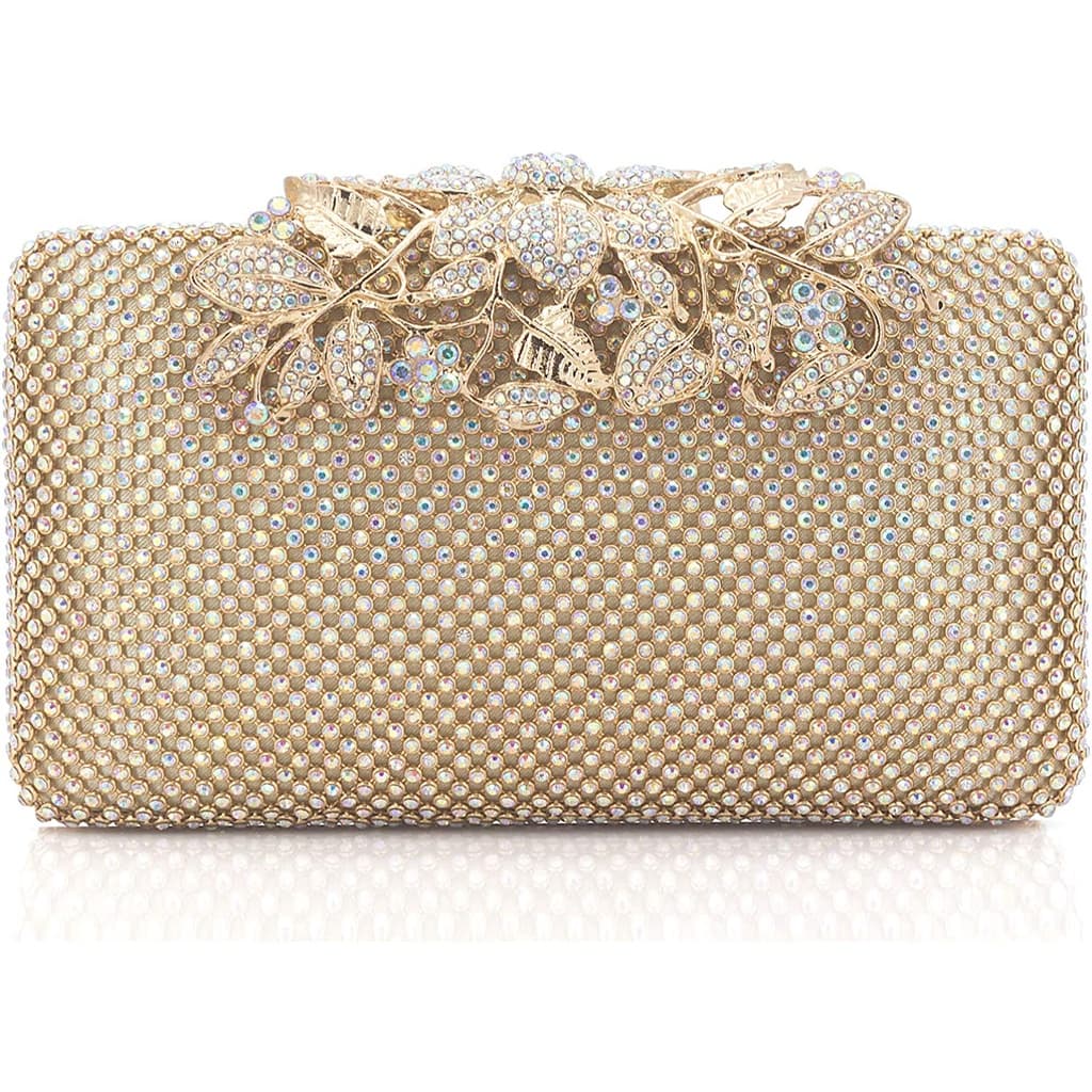 Dexmay Bolsa Clutch Feminina Com Fecho De Flor Cristal/Strass Para Noite/Casamento