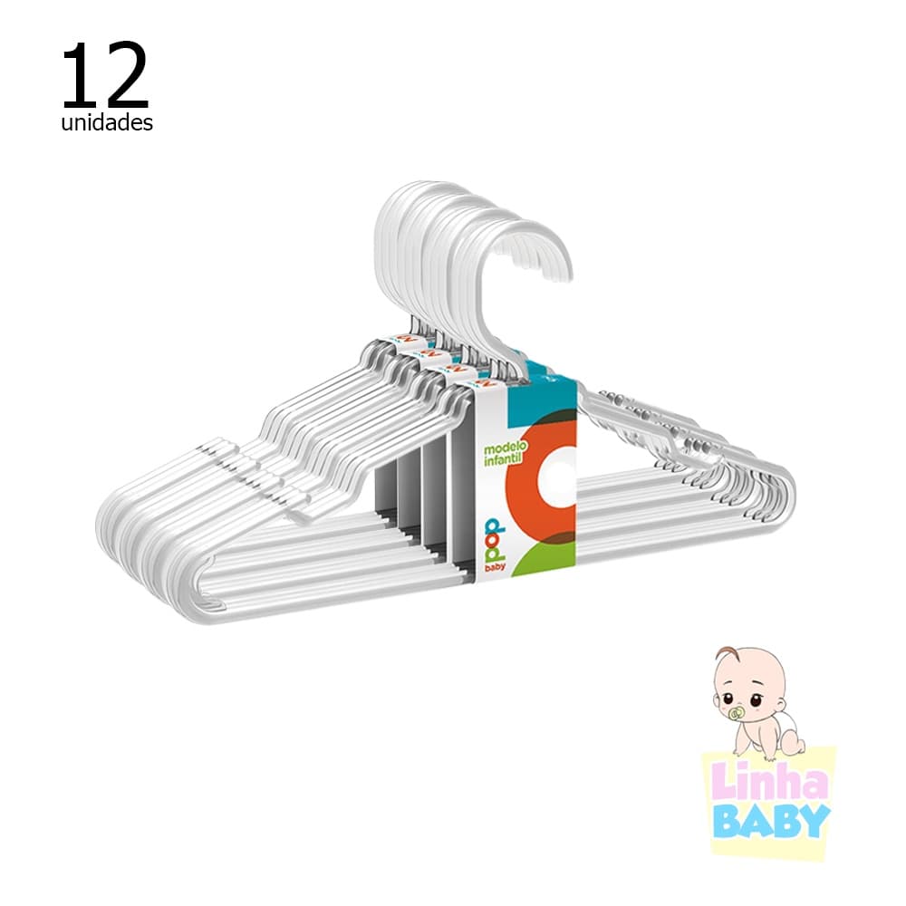 12 unidades Cabide Bebe Acrilico Com Porta Alça Luxo Transparente