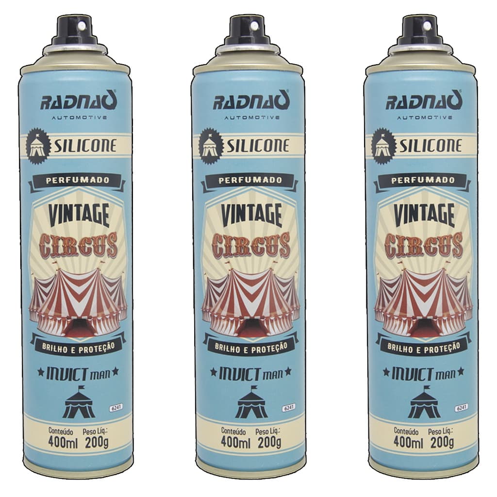 Kit 3 Unidades Silicone Spray Perfumado Vintage Circus Invict 400mL Radnaq