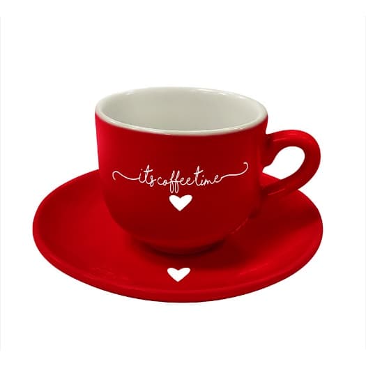 Jogo C/12 peças 6 Xícaras c/ 6 pires Café  Porcelana 90ml Lamour  Vermelho  Hauskraft
