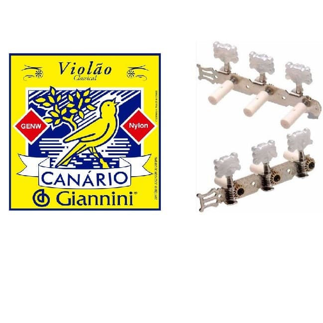 Encordoamento Cordas Violão Nylon Canário E Tarraxa Tarracha Pino Grosso.