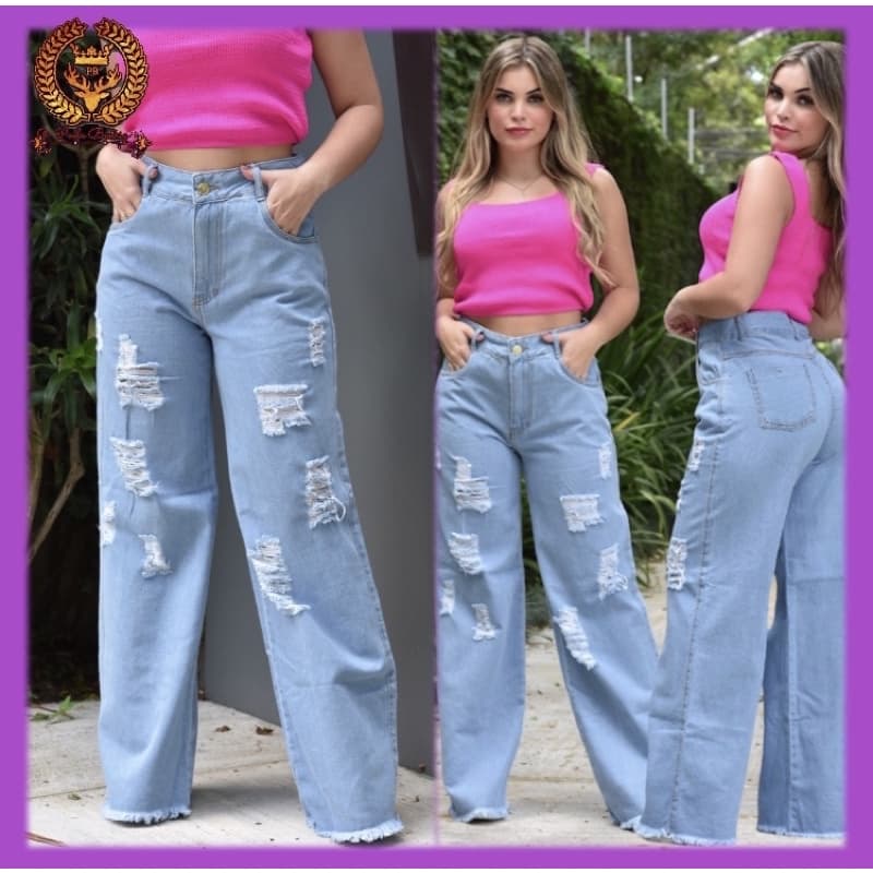 calça wide leg jeans pantalona feminina cintura alta