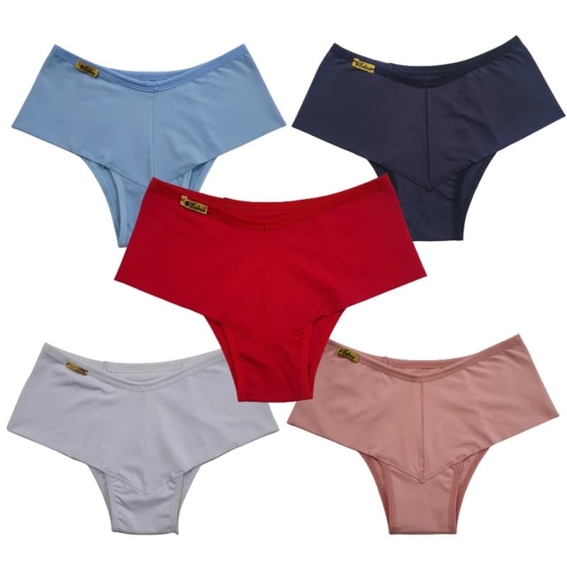 Kit 5 Calcinhas Cinta Lateral Dupla Conforto Cós Largo Poliamida