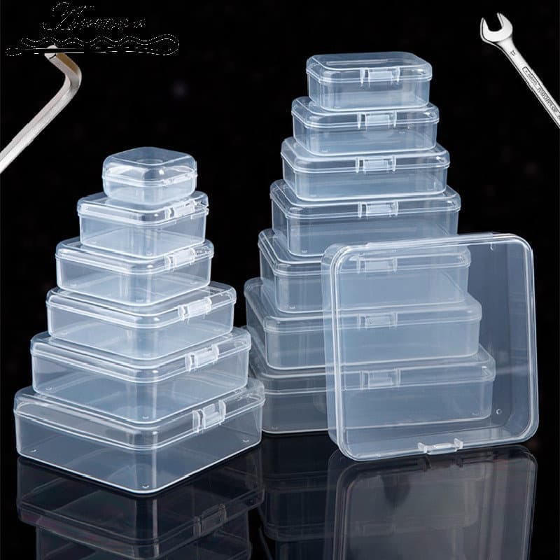 Mini Caixa De Jóias Plástica Translúcida Quadrada Rectangular À Prova De Poeira De Mesa , Organizador De Sortimento De Papelaria De Escritório Container