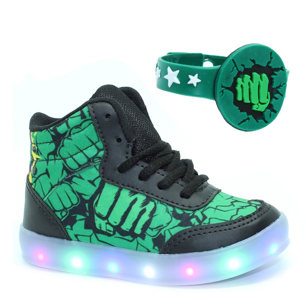 Tênis Botinha Homem Esmaga Infantil Masculino Meninos Luzinha Led Luz Com Pulseira Barato Promocao