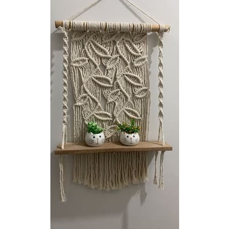 Painel macrame galhos de folha decoração sala artesanato promoçao barato