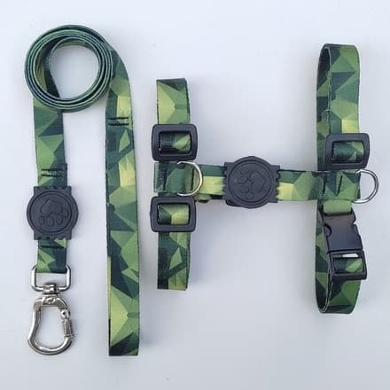 Peitoral H ant puxão para Cachorro Mesclado Verde
