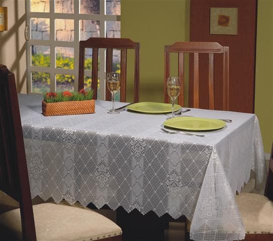 Toalha de mesa retangular em renda branca 2,10 x 1,40