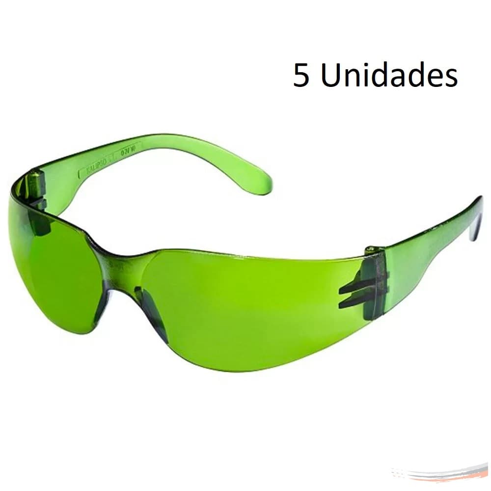 Kit 5 Óculos Segurança Epi Cromado Verde Proteção Trabalho