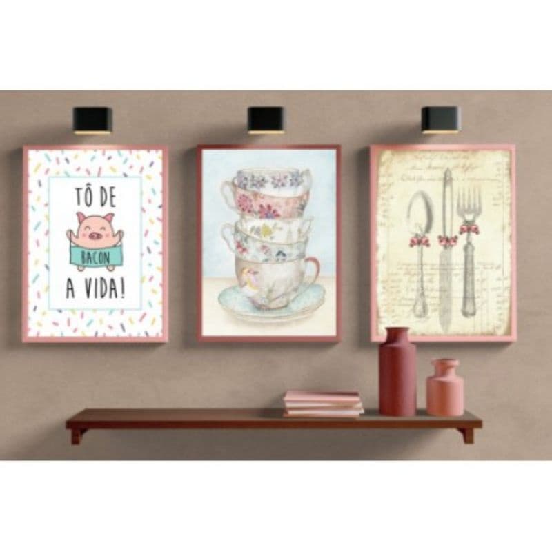 Kit Quadros Decorativo 3 peças Talheres para Cozinha Frase