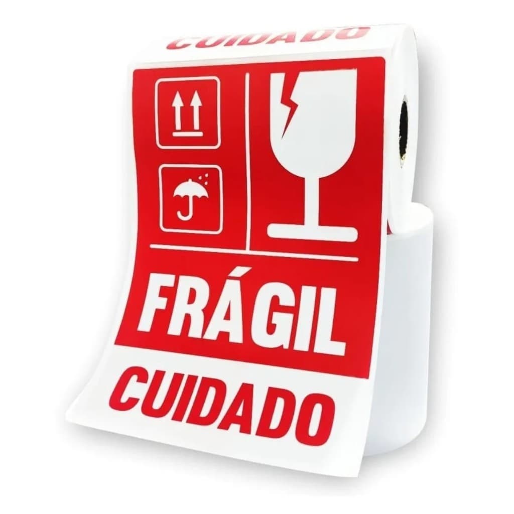 Etiqueta Cuidado Frágil Tamanho 10x15cm - Alta Concentração de Cola