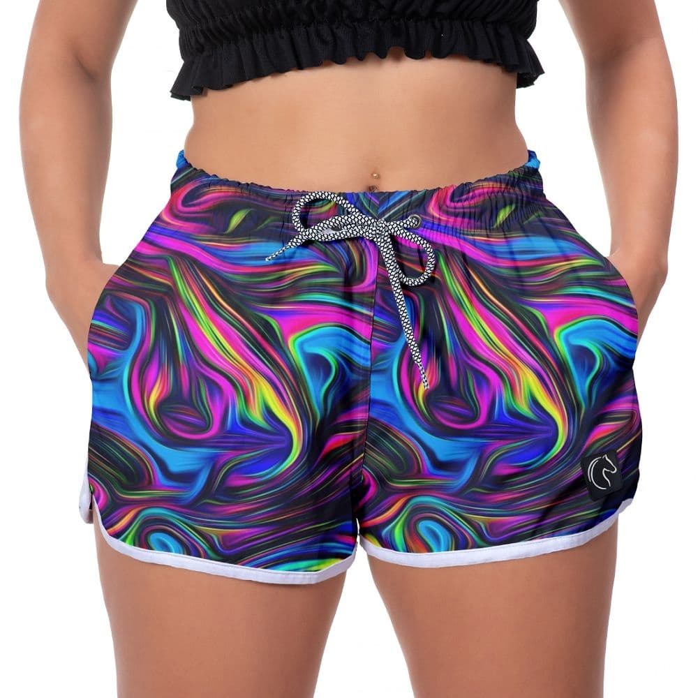 Short Feminino Moda Praia Premium Estilo Casual Soltinho Com Bolsos e Secagem Rápida Psicodelic