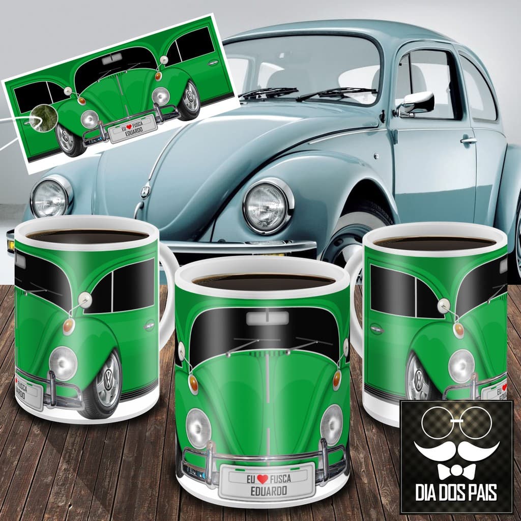 Caneca Dia Dos Pais Fusca Verde Com Nome Porcelana Personalizada