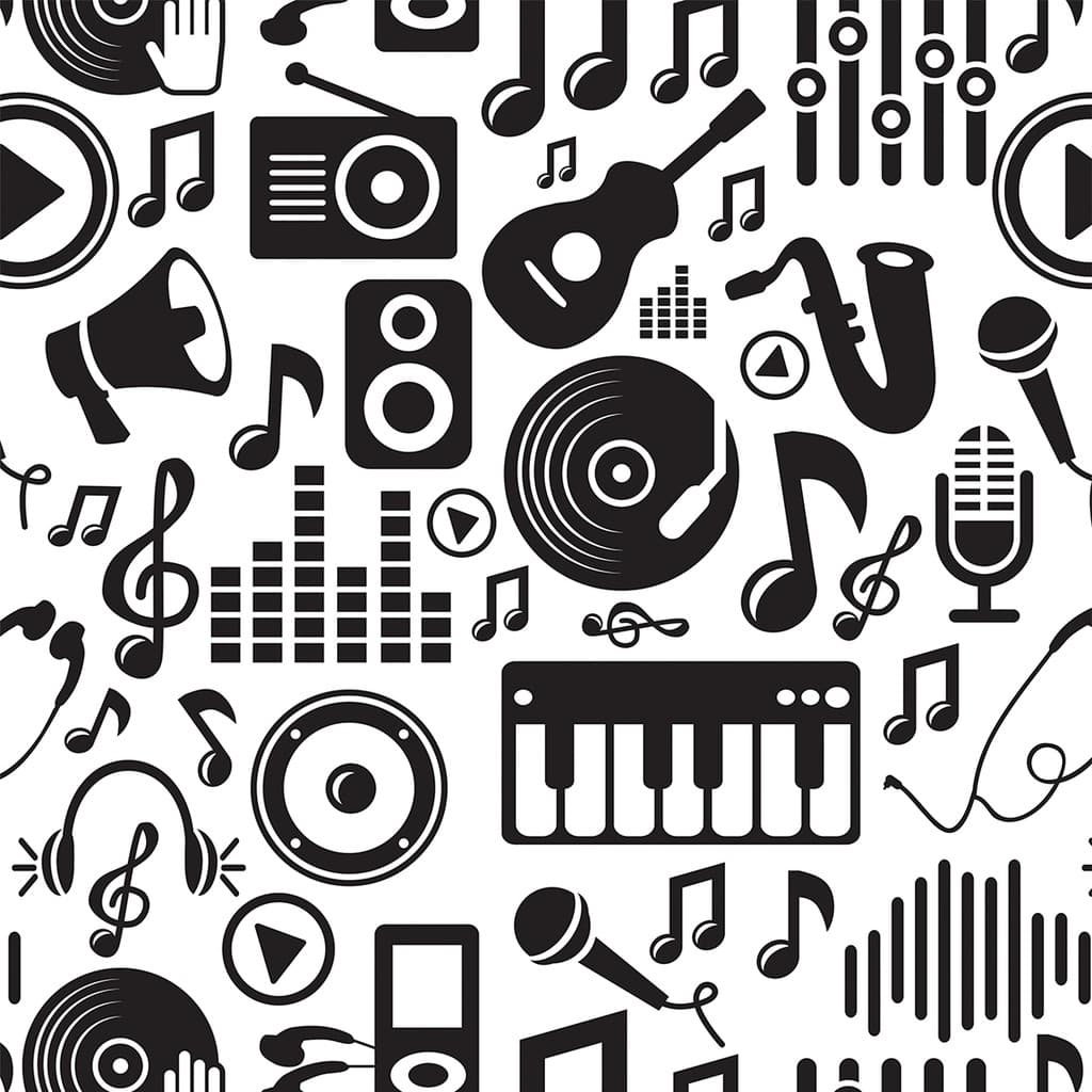 Papel de Parede Adesivo de Música Instrumentos Notas Musicais Clave de Sol Som Microfone - SSCA105