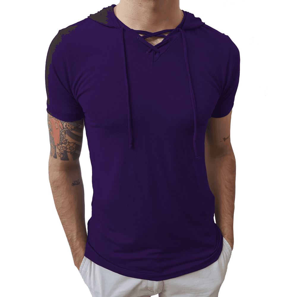 Camiseta Gola V Rasa Capuz Cordão Manga Curta nf