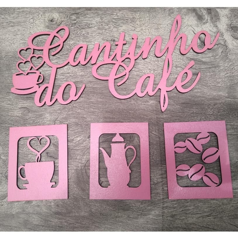 Kit Cantinho Do Café Rosa 4 Peças Alto Relevo 30x30cm Decoração