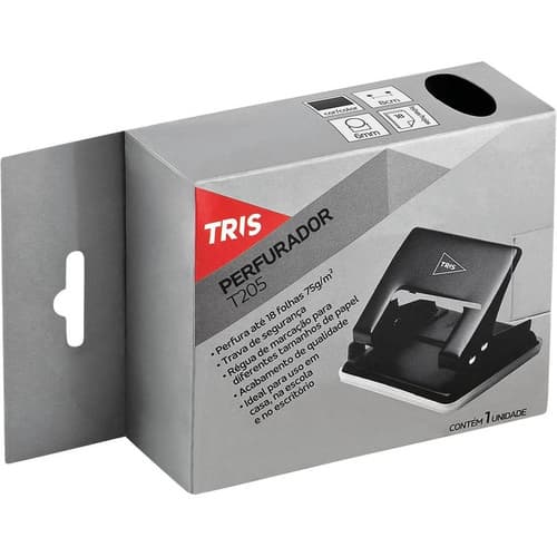 Perfurador De Papel Tris T205 P/20fls 2furos Preto Unidade