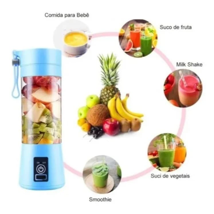 Mini Liquidificador Portátil 6 Lâminas Shake Take Juice Cup Recarregável Bivolt