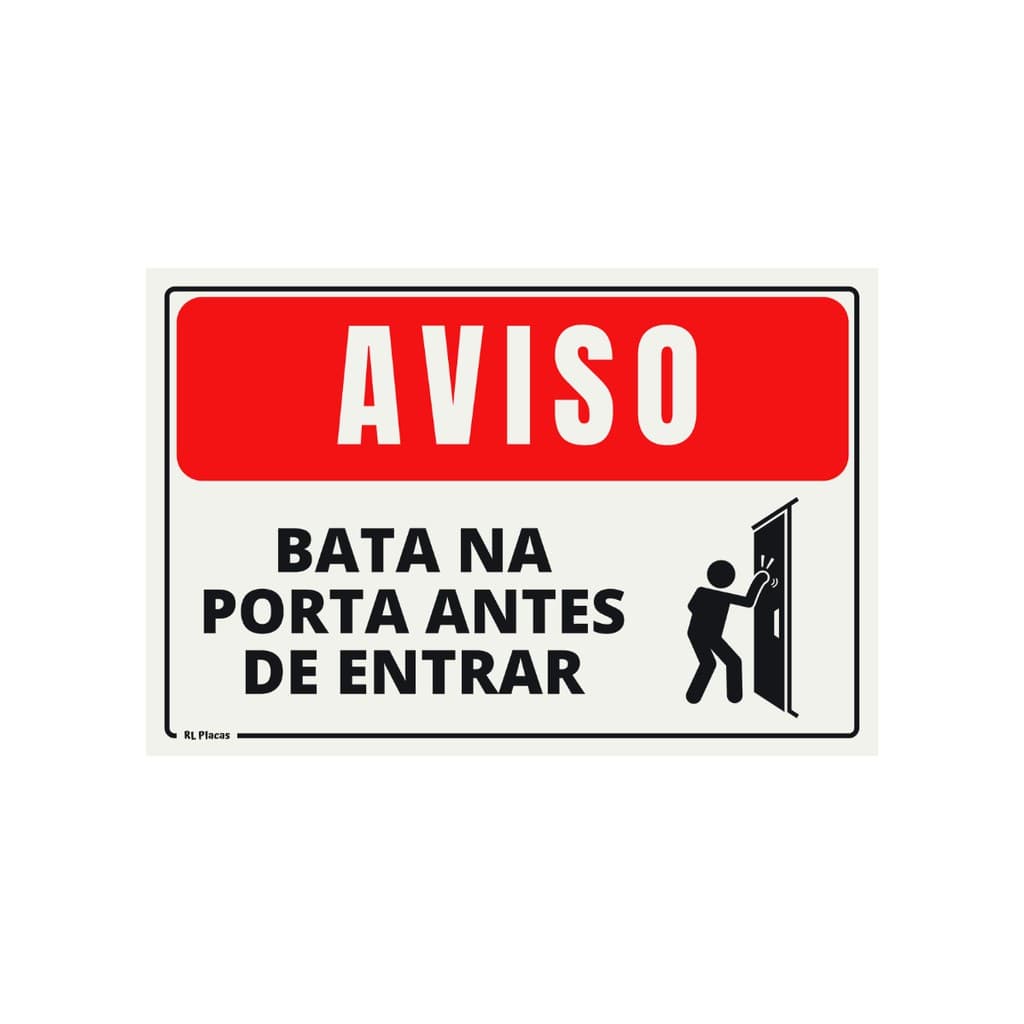Placa de Sinalização Aviso Bata na Porta Antes de Entrar 15 x 20 - Pictograma - Vermelha