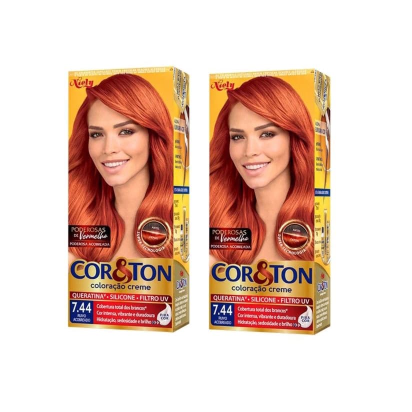 Cor & Ton - Kit 2 Coloração Creme - 7.44 Ruivo Acobreado