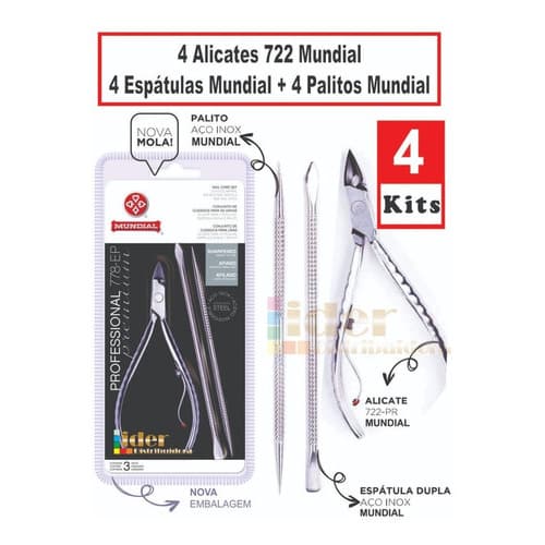 Kit Mundial 778 Inox - 4 Alicates 722 +4 Espatulas+4 Palitos