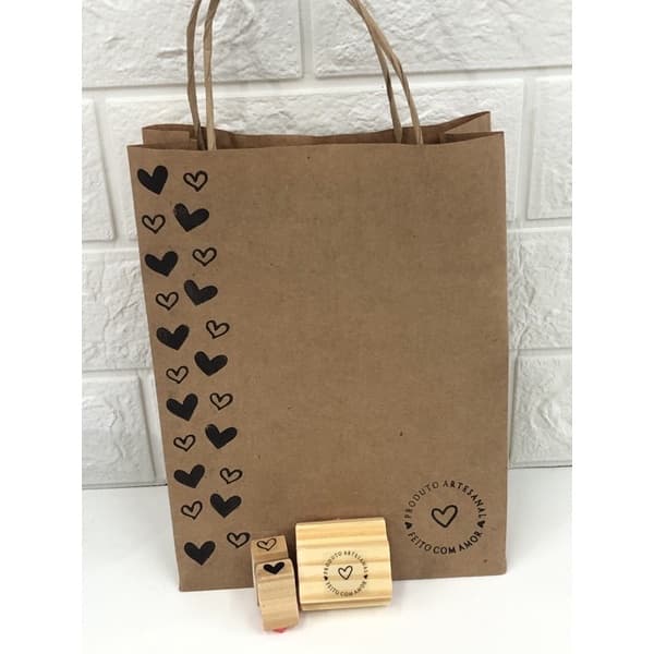 Kit Carimbos Produto Artesanal Feito Com Amor e Corações Decorativo Embalagens Kraft Personalizados