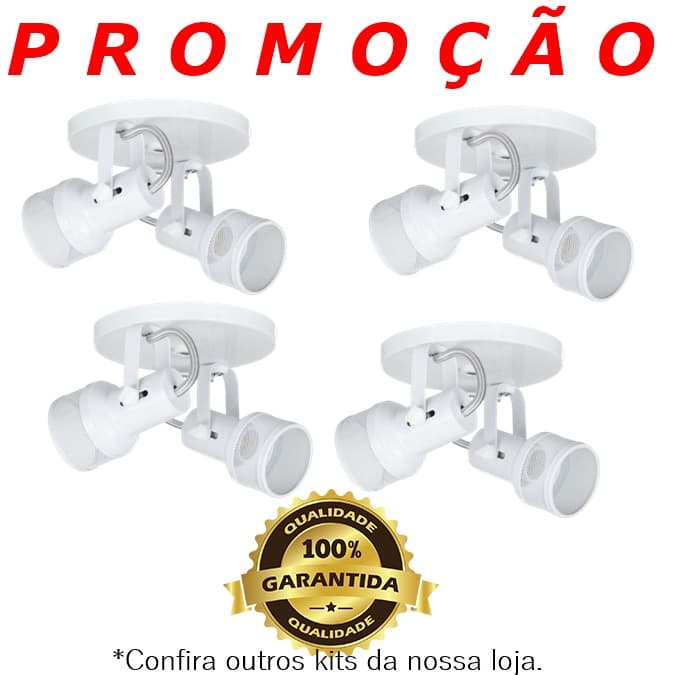 Luminaria Kit 4 Peças Spot Duplo Para 2 Lampadas Tela Sobrepor (BRANCA) Teto Parede Casa Salão Quarto Par20 Led Bulbo E27