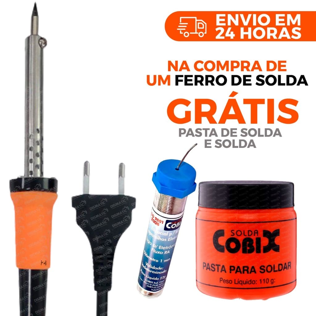 Ferro De Solda Profissional 80w 110v + BRINDES Pasta Para Solda 110g + Estanho 22g Cobix (Certificado INMETRO)
