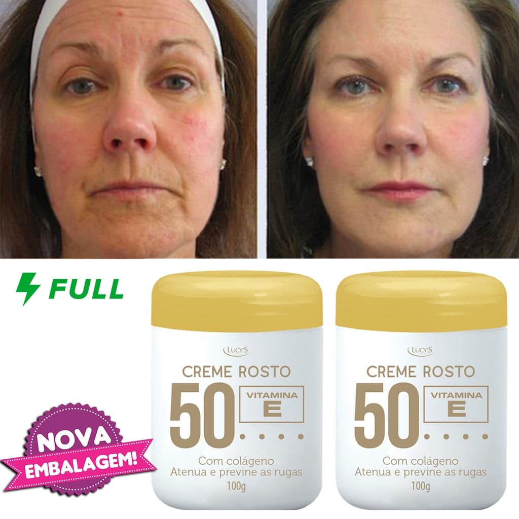 2 Cremes Anti Rugas Com Colágeno Sinais Profundos 50+ Anos Vitamina E 100g Lucy's