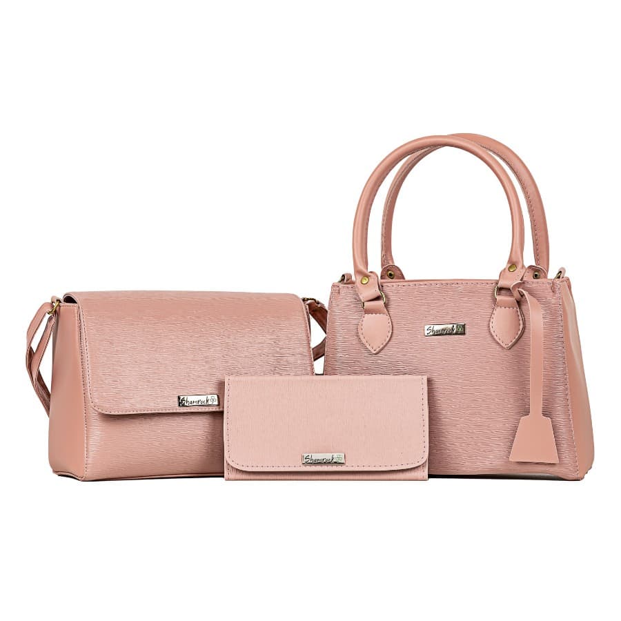 Promoção Kit 2 Bolsas Femininas Alça Tranversal e Mão + Carteira Rosa