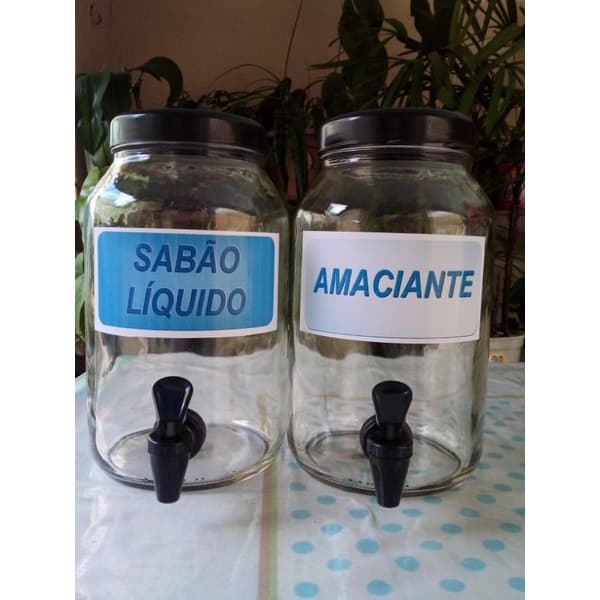 Kit 2 Potes De Vidro Para Sabão Líquido E Amaciante De Roupas.