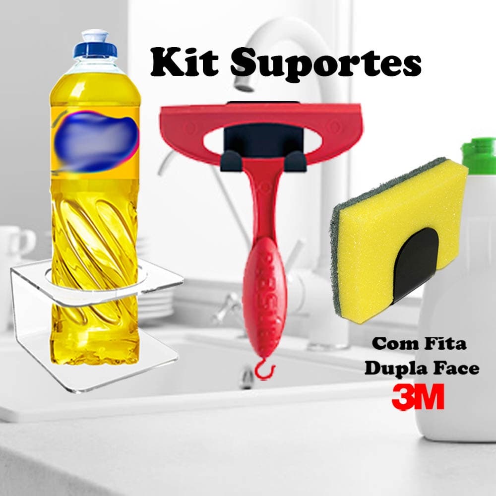 Kit Suporte Acessórios Cozinha Suporte para Detergente Rodinho de Pia e Bucha Esponja