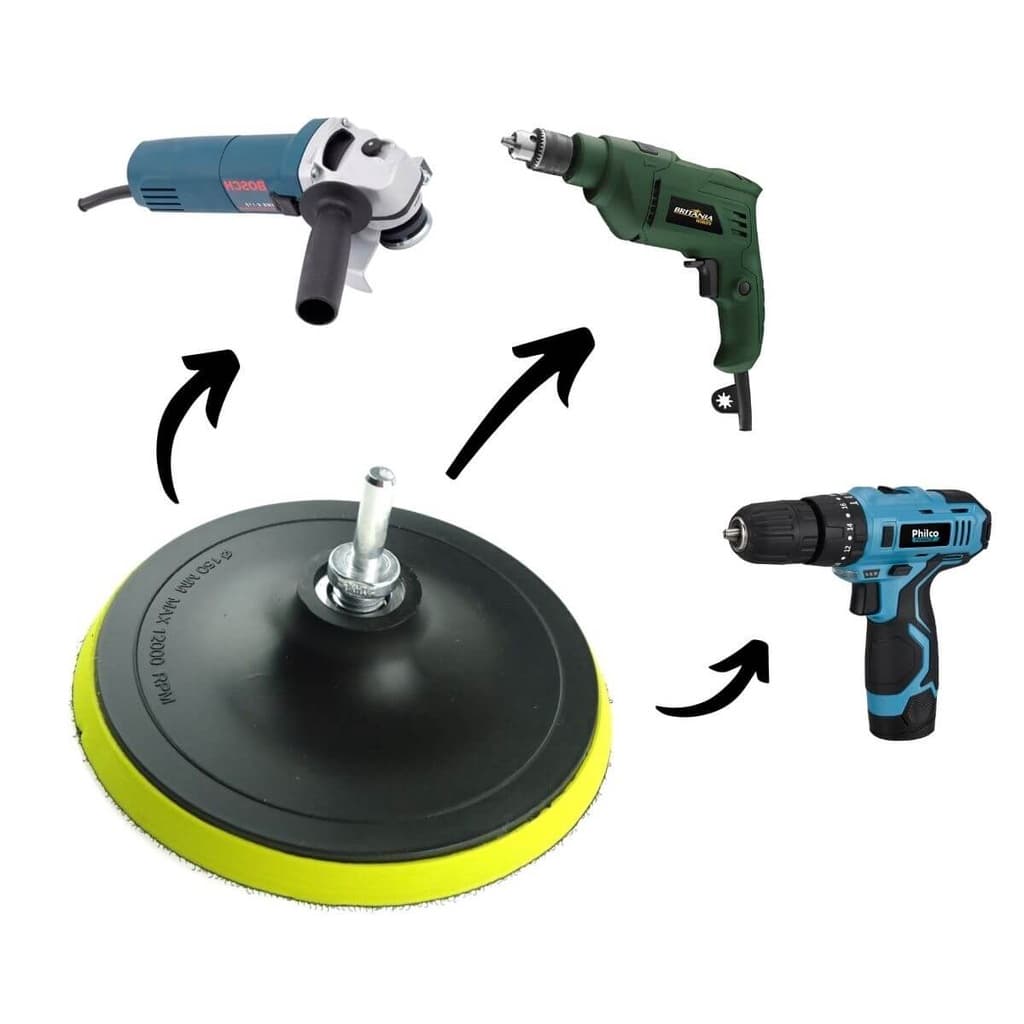 Base de Disco Lixa Aderente 125mm Rosca M14 + Adaptador para Furadeira