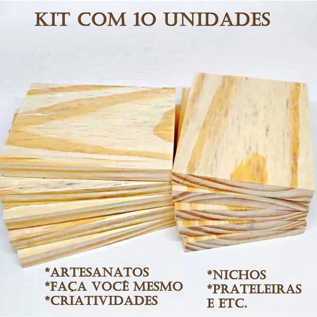 Kit 10 Placas Para Artesanato Em Madeira Com 20 X 15 X 2,5 cm