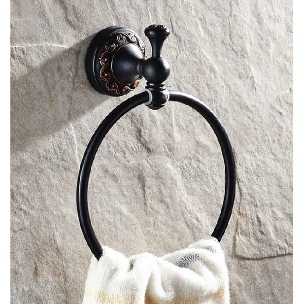 Preto Óleo-Friccionado Bronze Banheiro Montagem Na Parede Anel De Toalha Suporte Acessórios Do Decoração Para Casa 2ba46