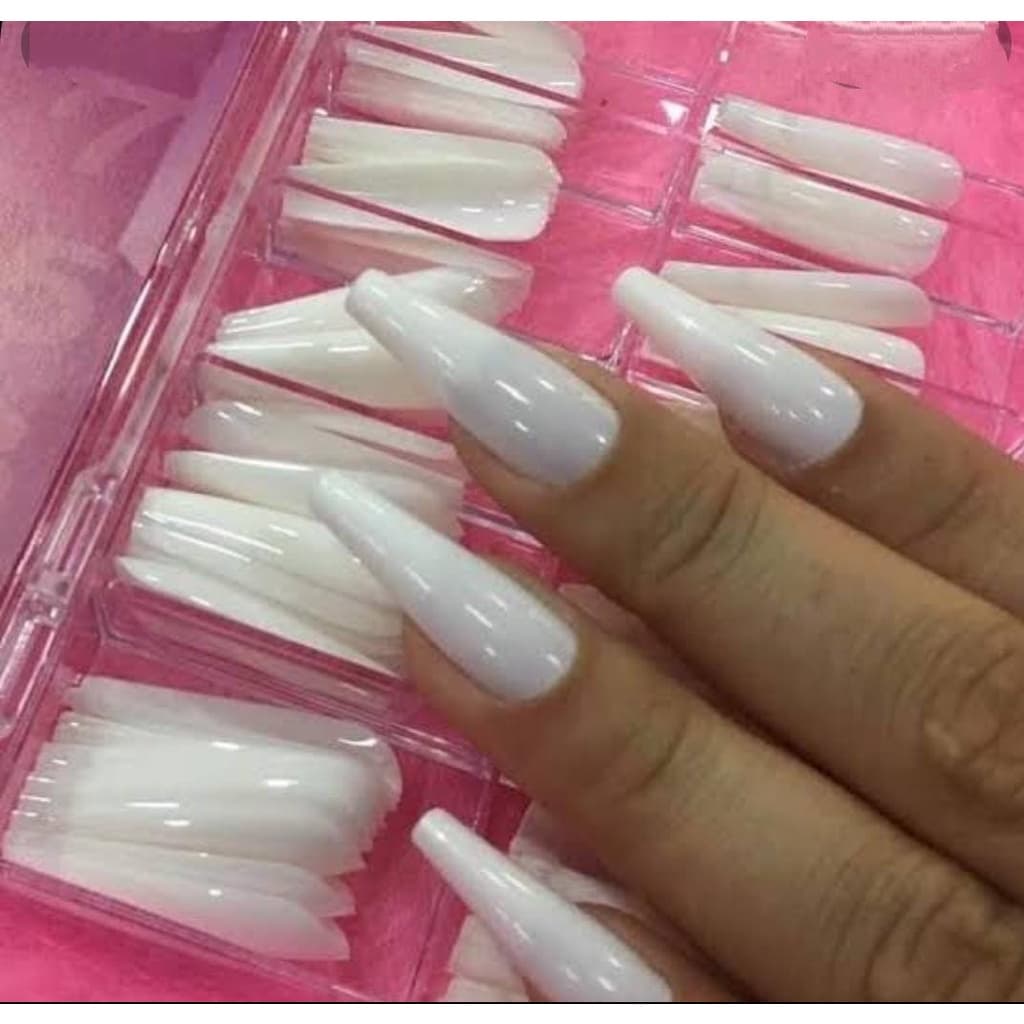 Caixa com 100 Unhas Bailarina Postiça Transparente Leitosa