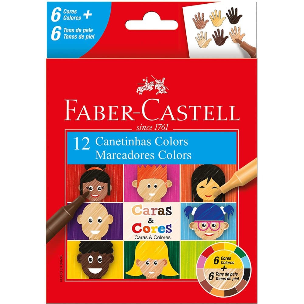 Canetinha Hidrocor Tons de Pele Caras e Cores 12 Cores Faber Castell