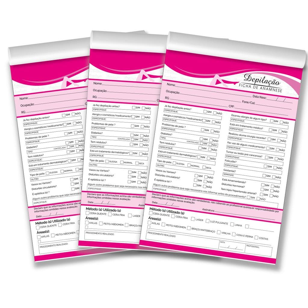3 Fichas de Anamnese para Depilacao CheckList Cliente Bloco 100 Fl