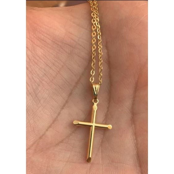Colar crucifixo lisa folheado a ouro