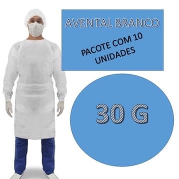 Avental Descartável Branco Manga Longa TNT GRAMATURA 30KITCOM10PEÇAS