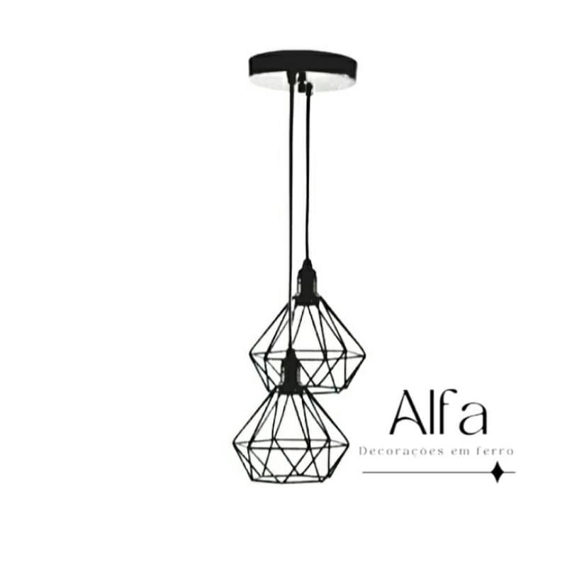 Pendente Diamante Aramado Duplo Preto  Canopla Única